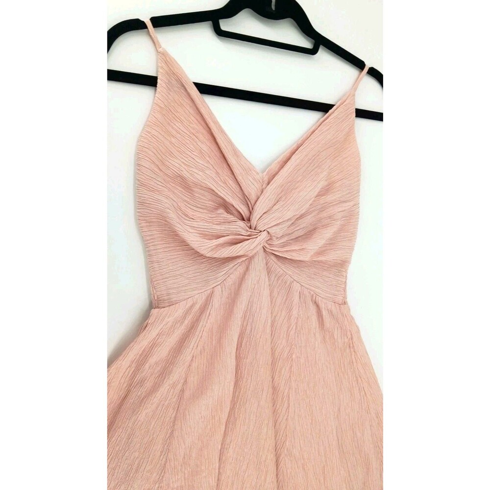 Ballet Blush Pink Twist Front Crinkle Textured Mini Dress XS Coquette Feminine - Picture 5 of 11